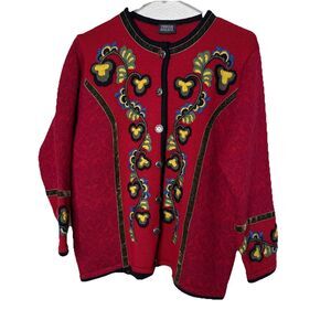 Vrikki Norwegian 100% Wool Cardigan Sweater Embroidered Button Down XS Xsmall